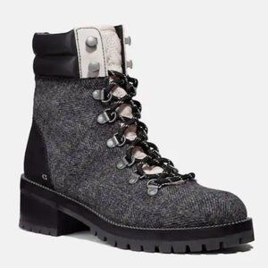 Coach Lorren Black-Ivory Wool Combat G4647 Boots